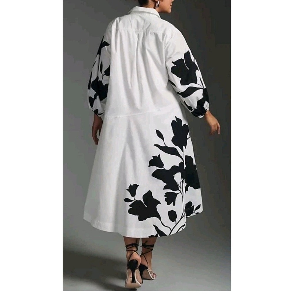 Anthropologie J.Faulkner Maeve Black  White Shirt Dress Oversize XS Artistic - Picture 2 of 15
